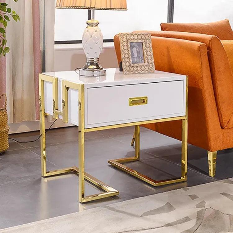 Stainless Steel Gold Bedside End Table With White Top - Allure Box