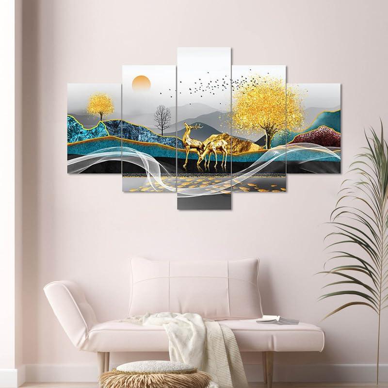 Deer Scenery Wall Painting -Set Of 5 - Allure Box