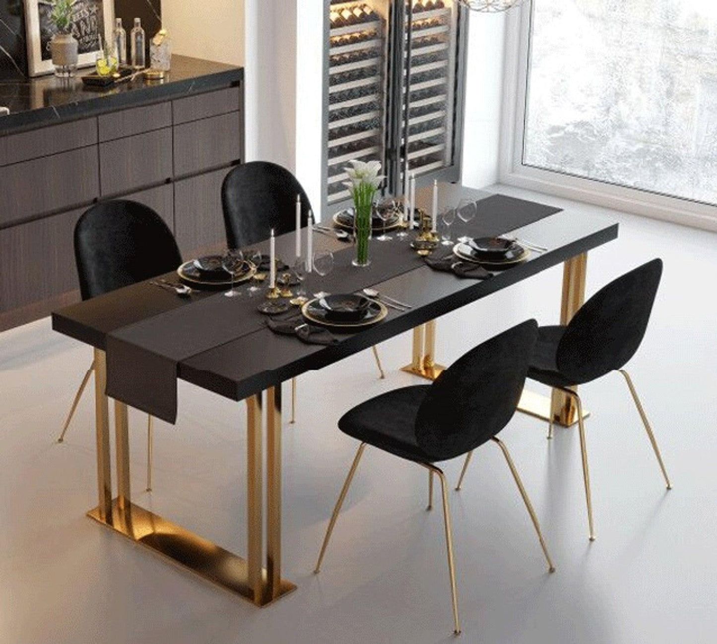 Black Rectangular Dining Table In Gold (4 Seater) - Allure Box