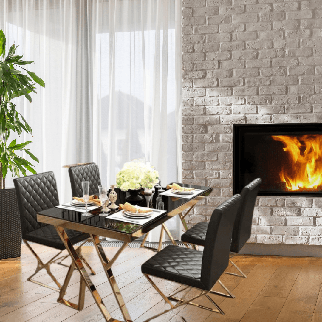 Modern Black Rectangle Tempered Glass Dining Table. (4- Seater) - Allure Box