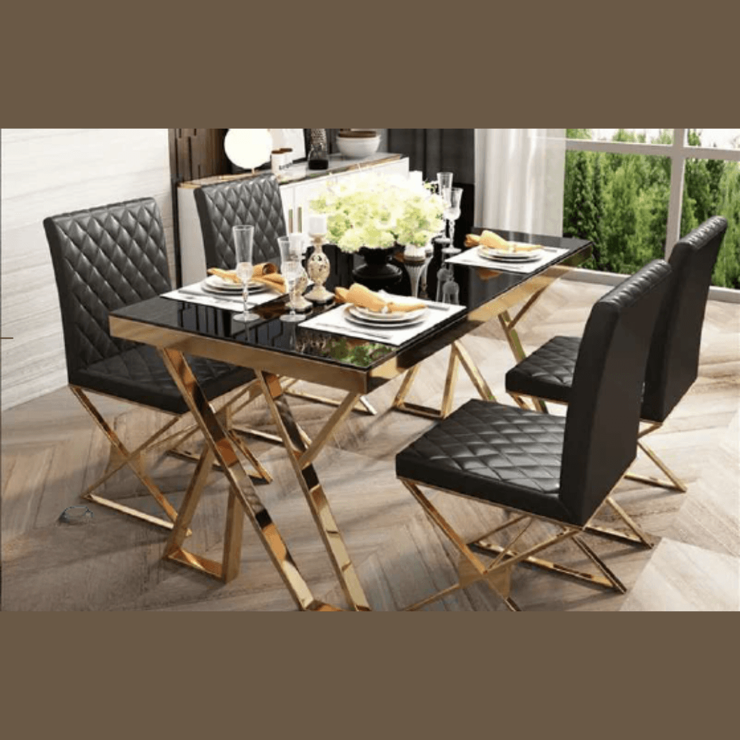 Modern Black Rectangle Tempered Glass Dining Table. (4- Seater) - Allure Box