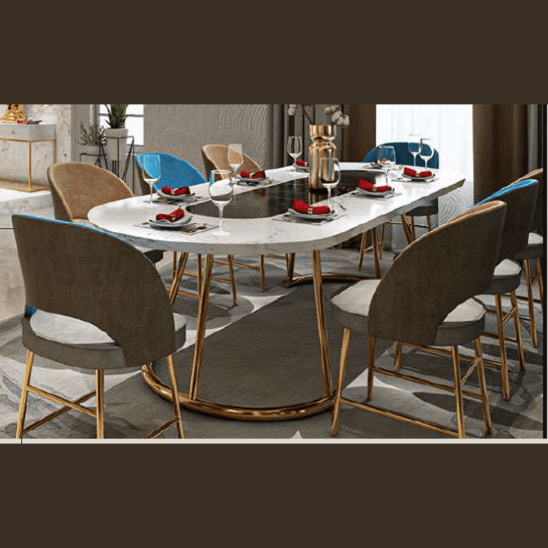 Marble Dining Table With White Marble Rectangular Top In Gold (4 Seater) - Allure Box