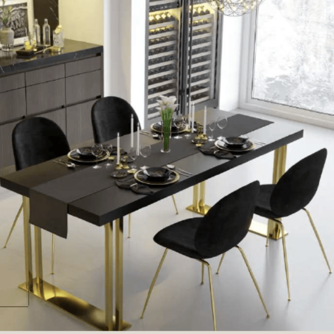 Black Rectangular Dining Table In Gold (4 Seater) - Allure Box