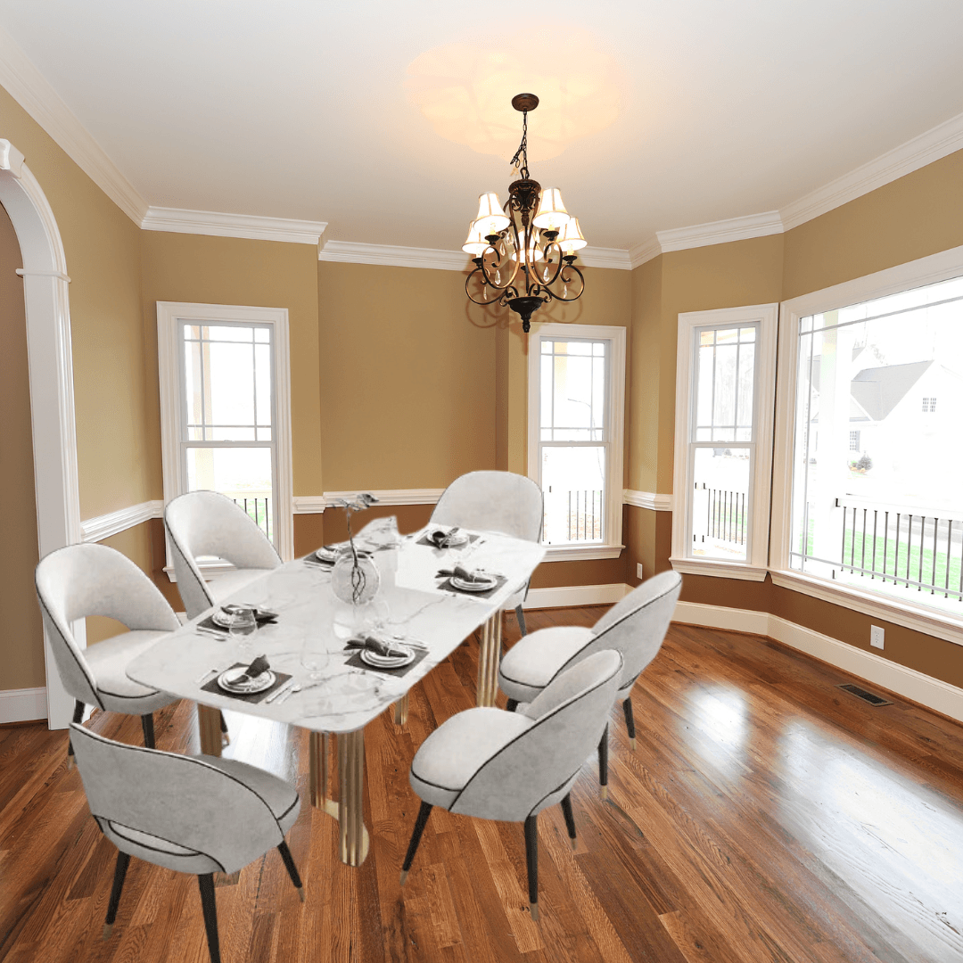 White Dining Table In Metal Base (4 Seater) - Allure Box