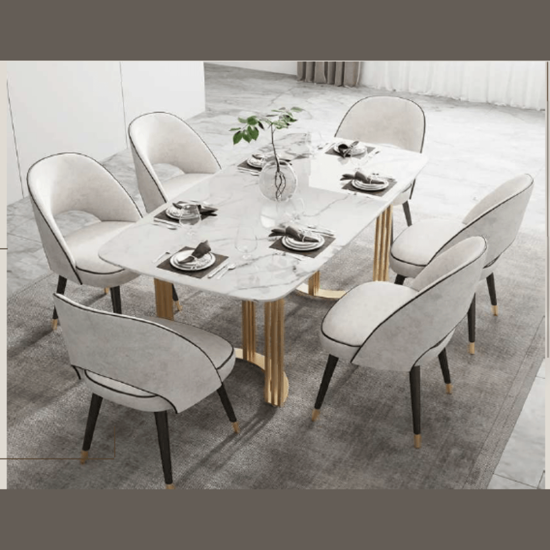 White Dining Table In Metal Base (4 Seater) - Allure Box