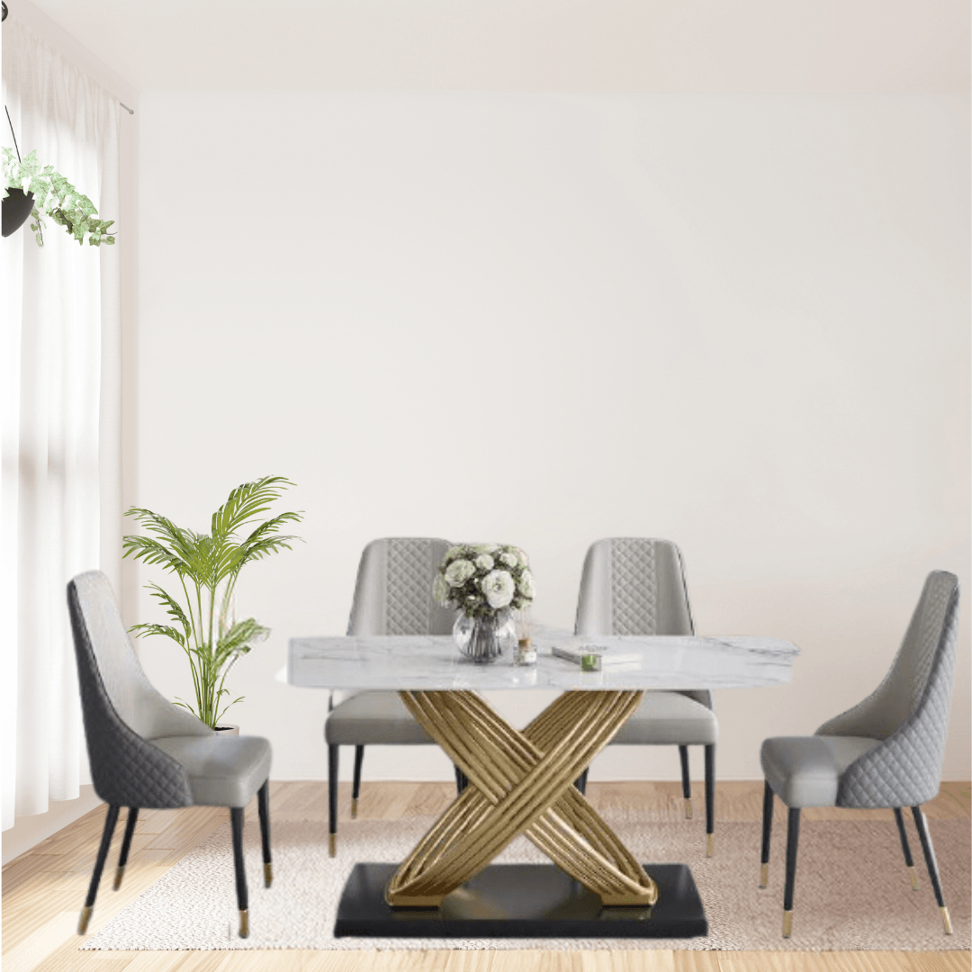 Marble Dining Table Rectangular Modern Minimalist Design (4 Seater) - Allure Box