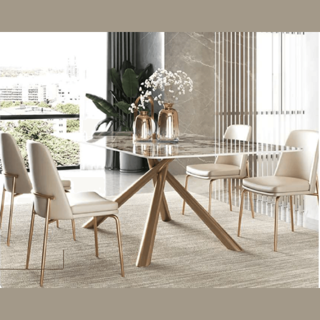 Dining Table With Unique Look And Gold Leg Stand (4 Seater) - Allure Box