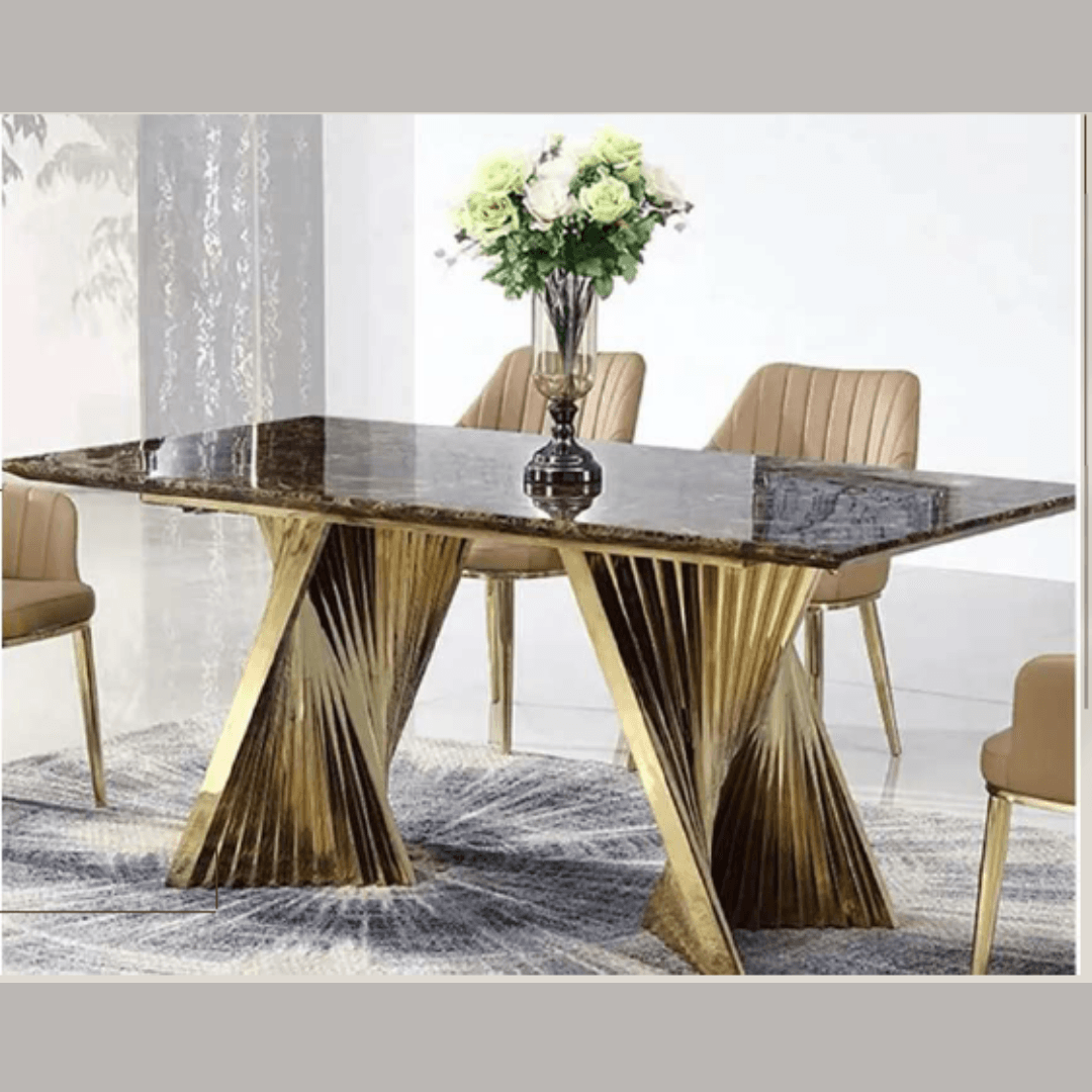 Espresso Modern Dining Table With Marble Top & Stainless Steel Pedestal Rectangle (4 Seater) - Allure Box