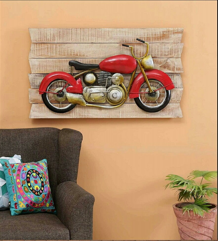Decorative Red Bullet Bike on Wood Frame Wall Art - Allure Box