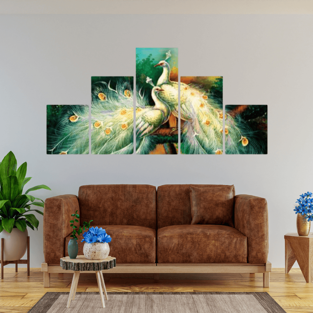 2 Beautiful White Peacocks Painting - Allure Box