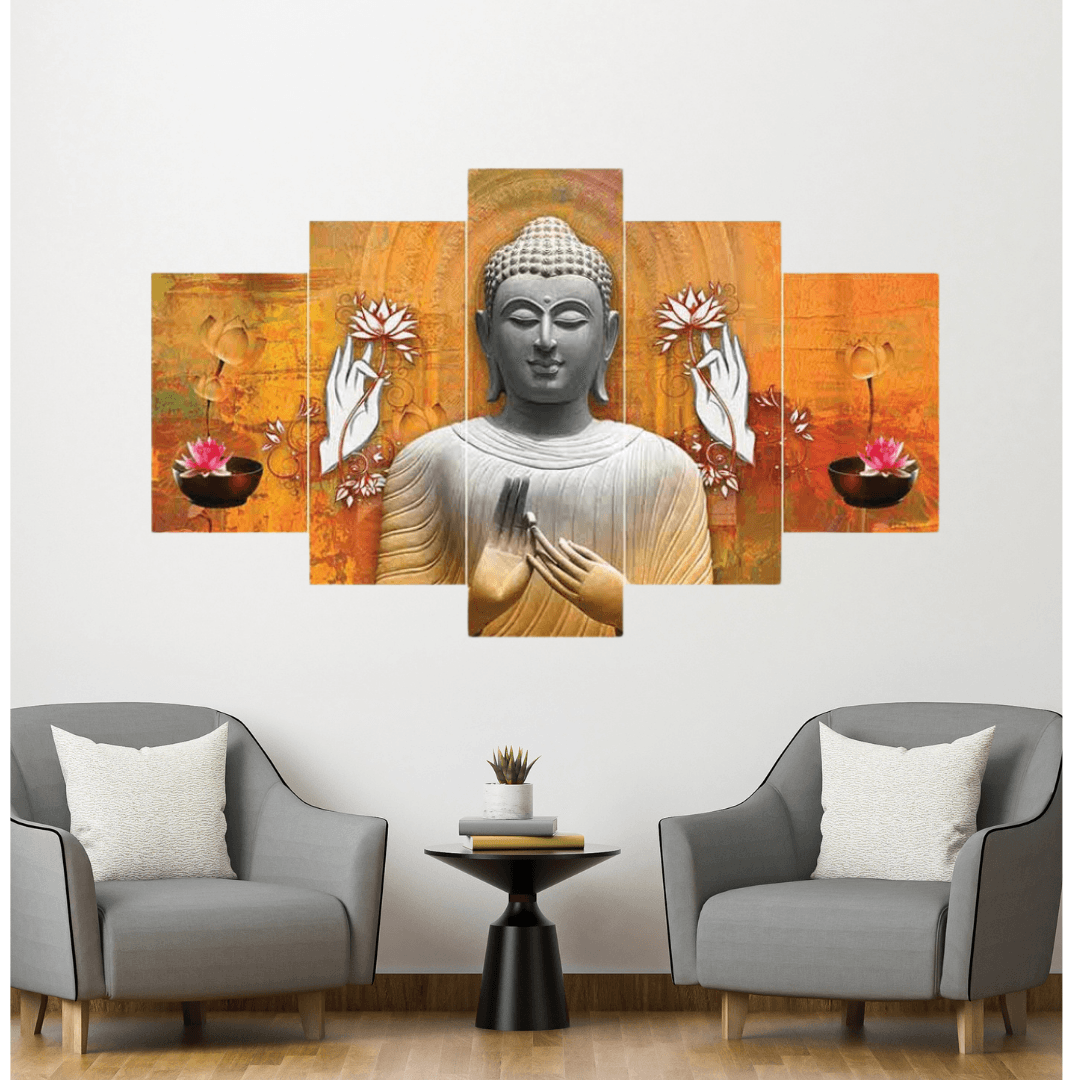 Peaceful Lord Buddha Alongside Gyan Mudra'S Wall Painting - Allure Box