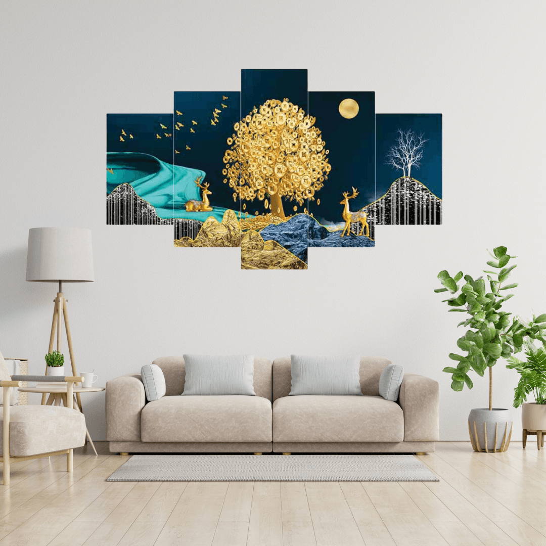 Nature & Deer Night View Multicolor Scenery Wall Art - Allure Box