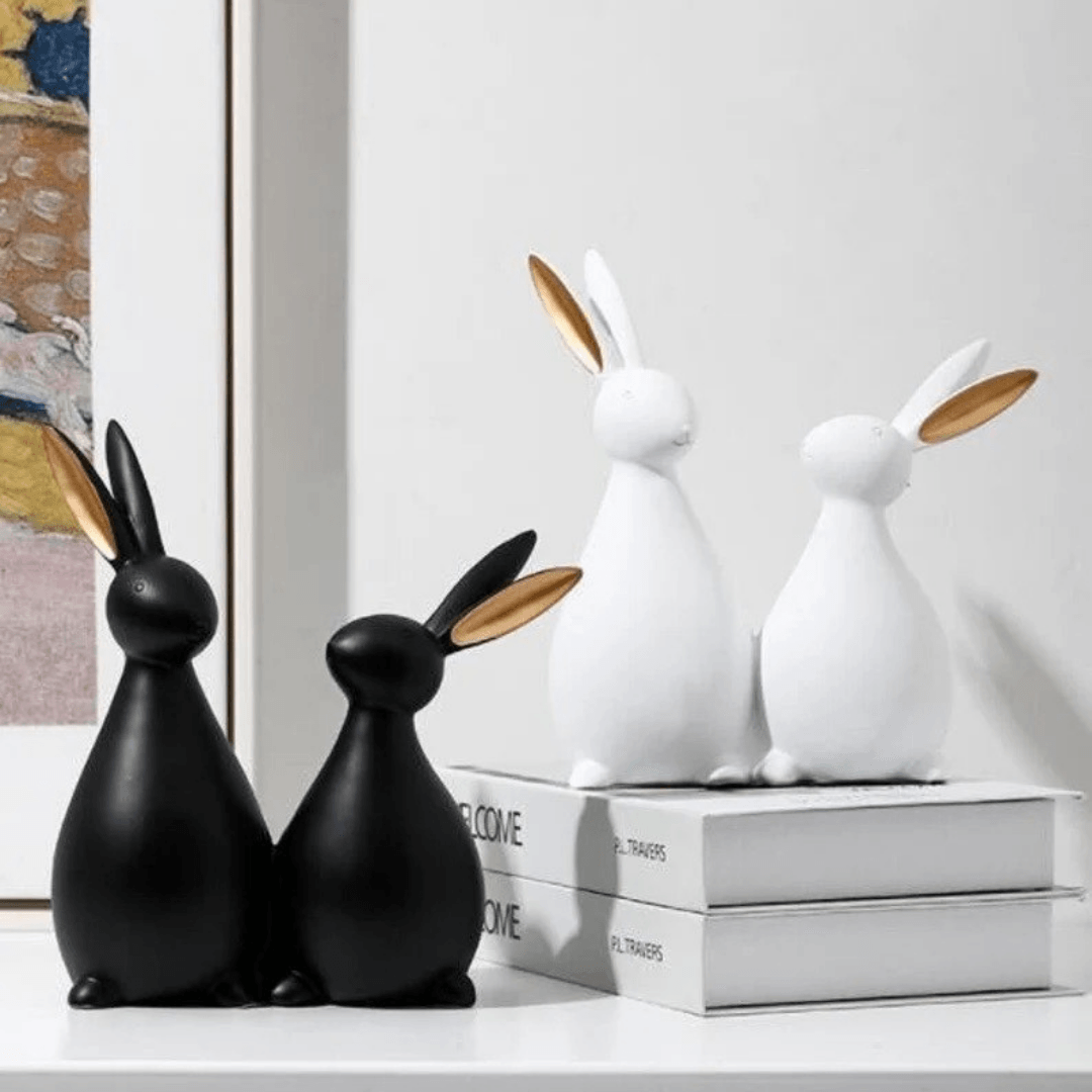 Rabbit Pair Standing Showpiece (Black & White) - Allure Box