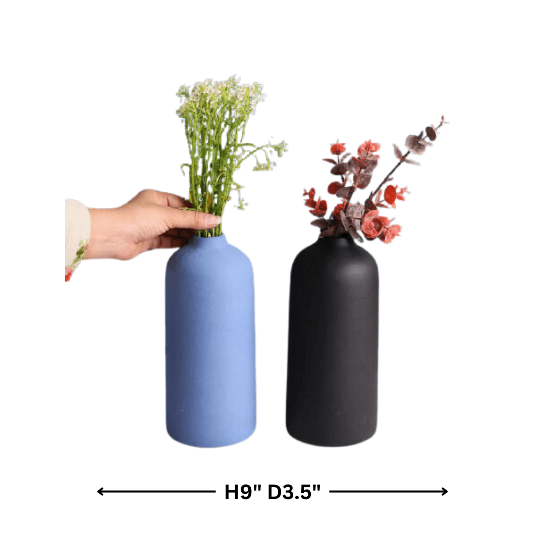 Blue & Black 2 Pieces Matt Ceramic Flower Vases - Allure Box