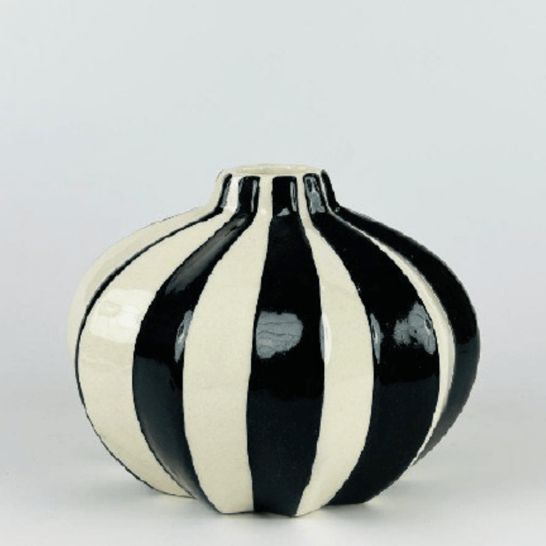Modern Abstract Black and White Stripe Ceramic Vase - Allure Box