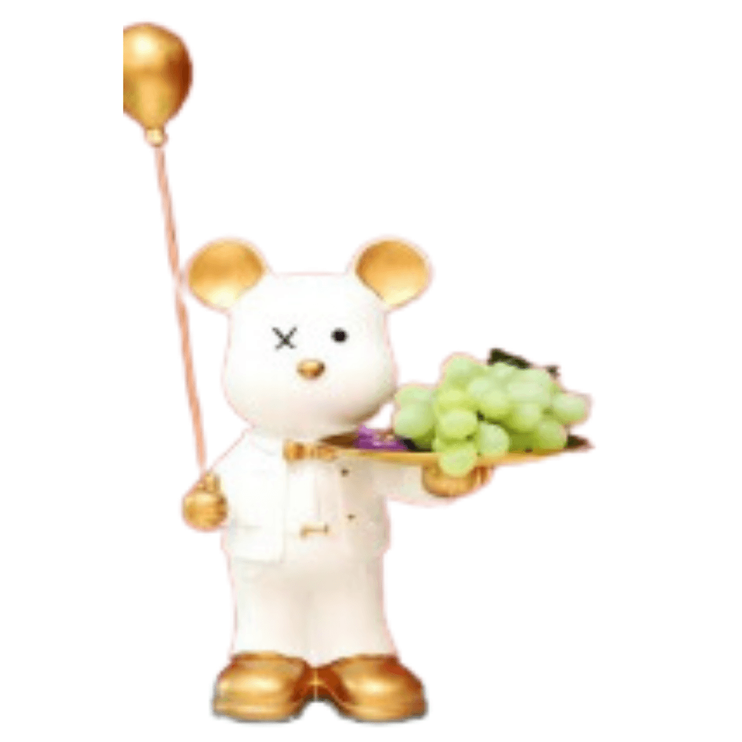 Teddy With Balloon & Plate (White) – Adorable & Elegant Decor - Allure Box