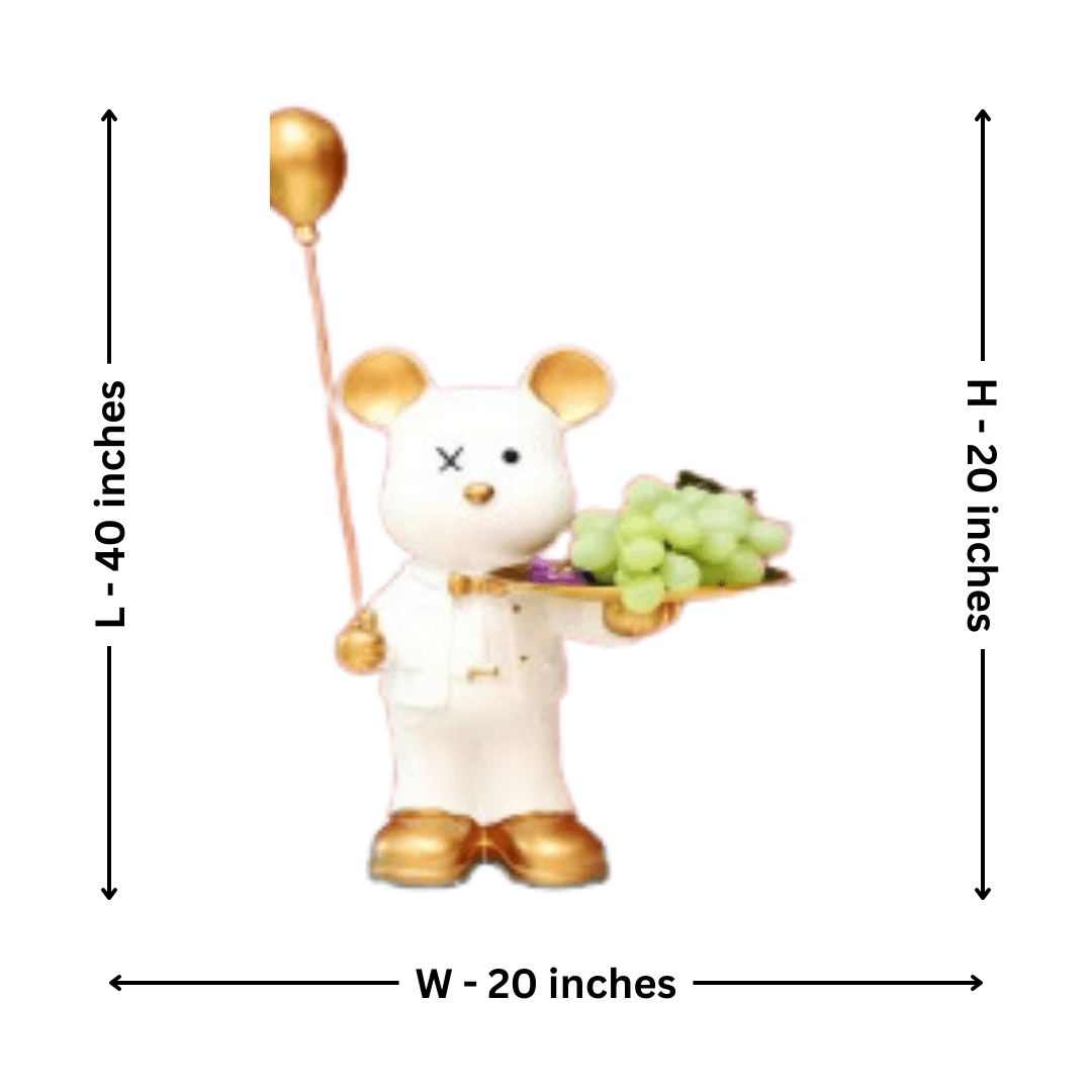 Teddy With Balloon & Plate (White) – Adorable & Elegant Decor - Allure Box
