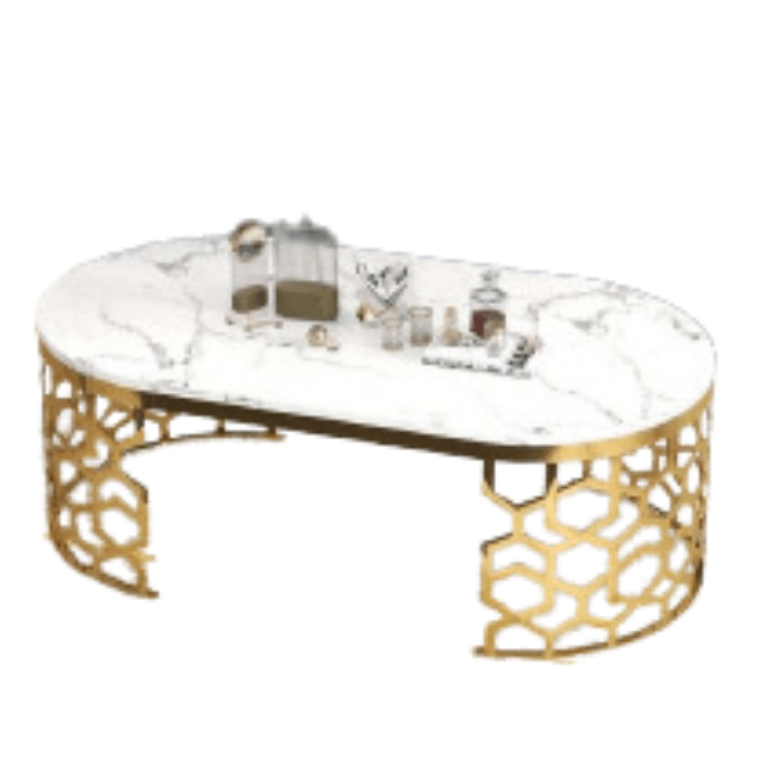 Modern Oval Coffee Table Marble Top With Stainless Steel Frame - Allure Box
