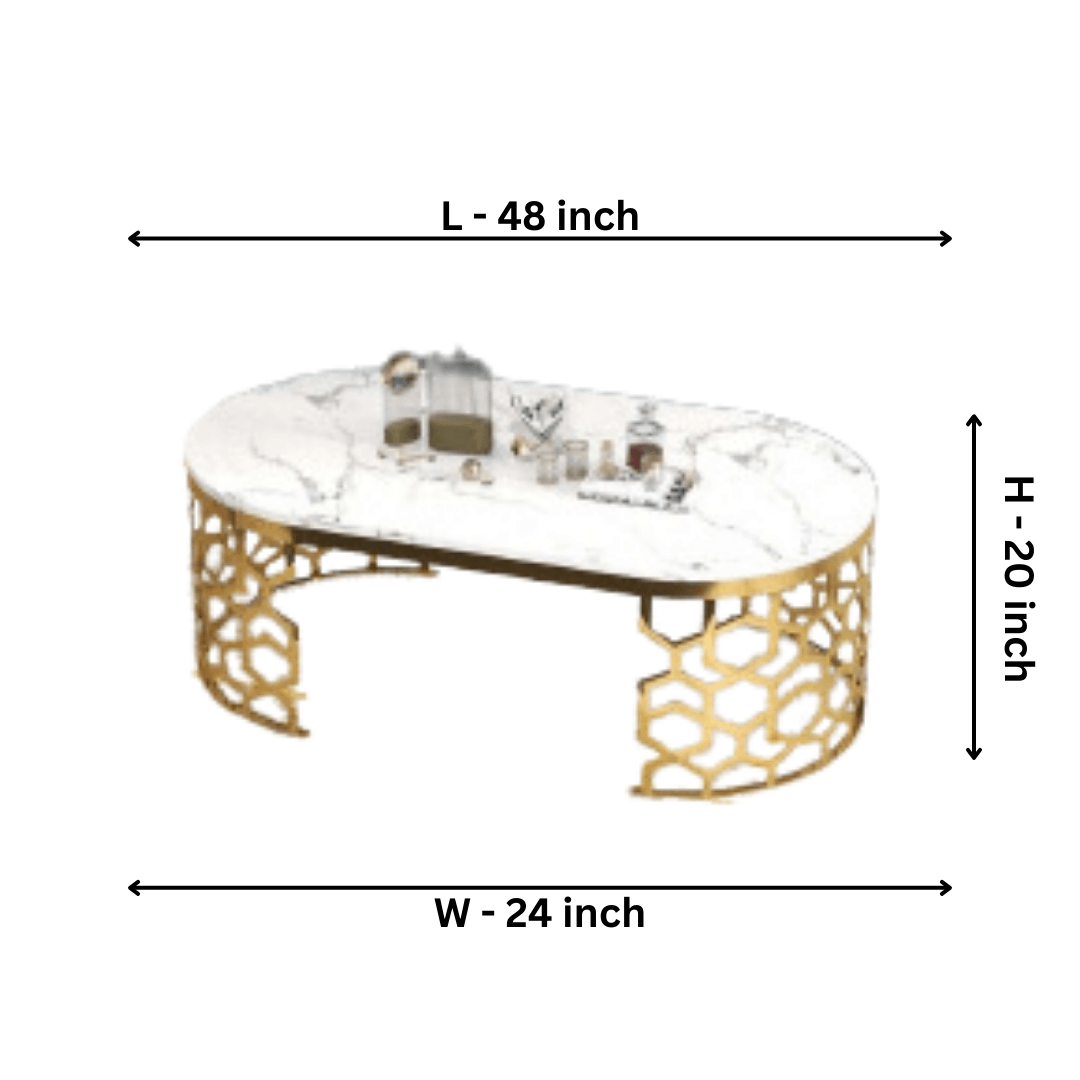Modern Oval Coffee Table Marble Top With Stainless Steel Frame - Allure Box