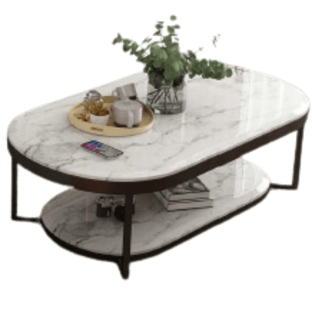 White Half RounDecentre Table With White Marble Top - Allure Box
