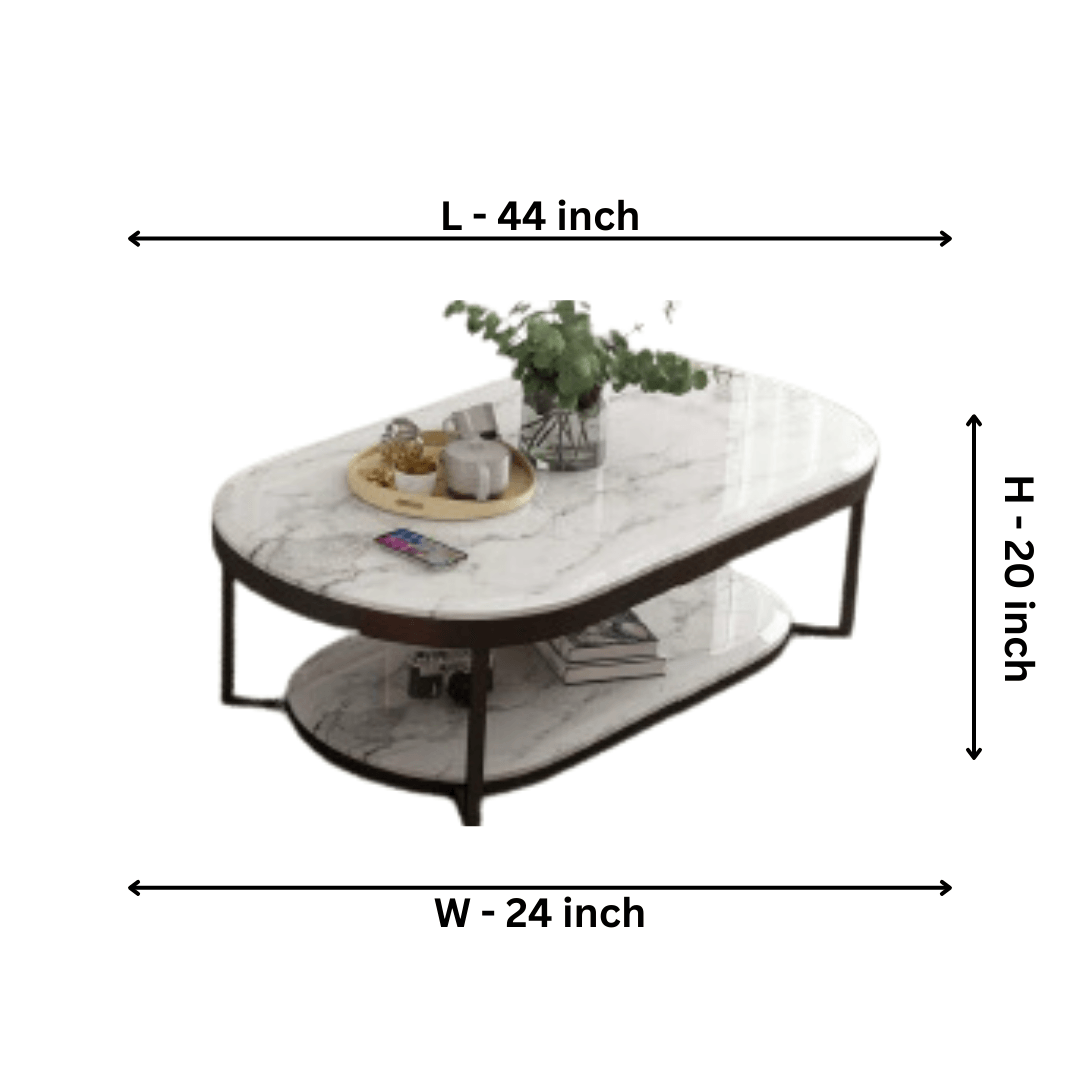 White Half RounDecentre Table With White Marble Top - Allure Box