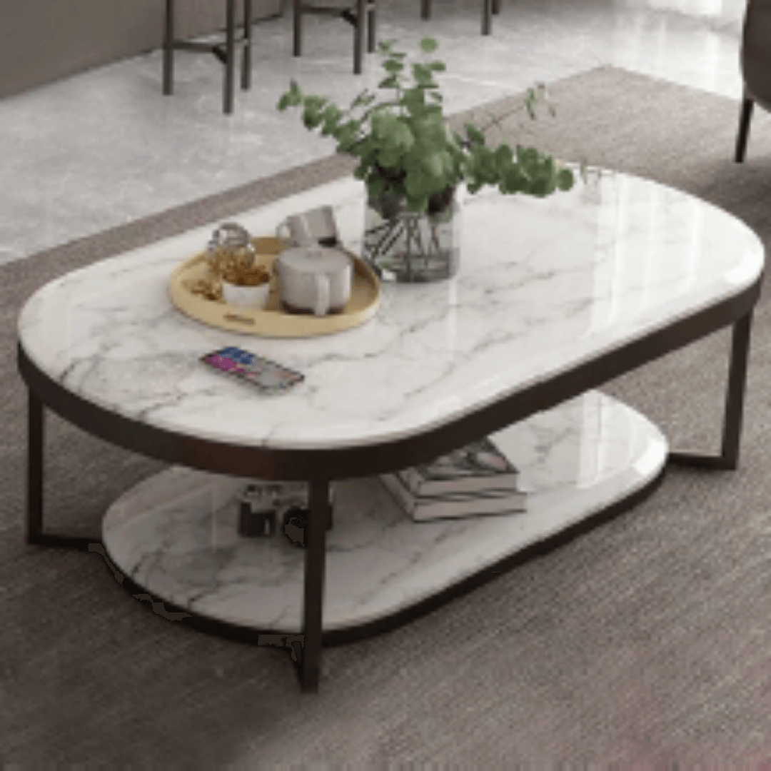White Half RounDecentre Table With White Marble Top - Allure Box