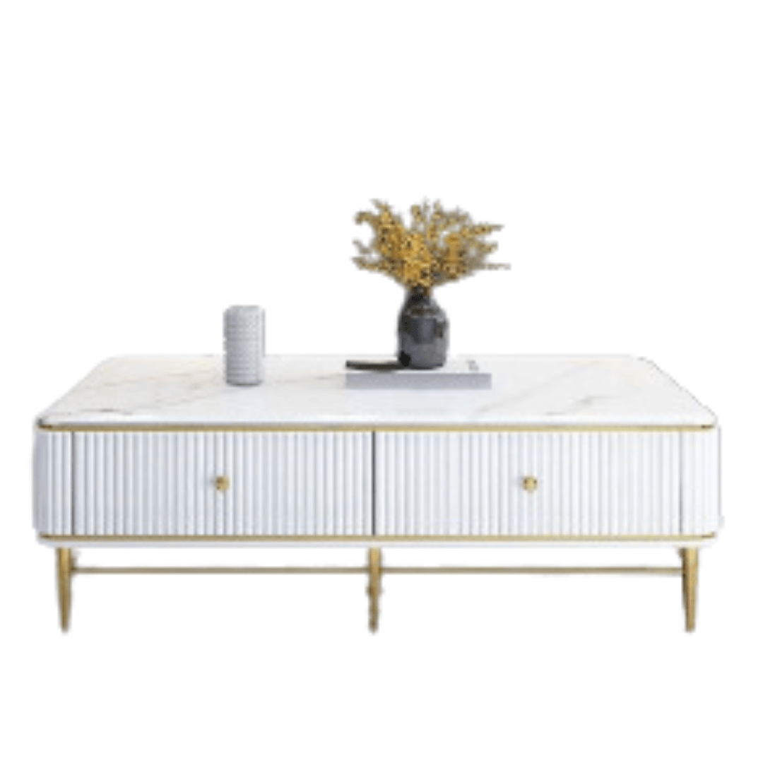 White Marble Rectangle Coffee Table In Gold - Allure Box
