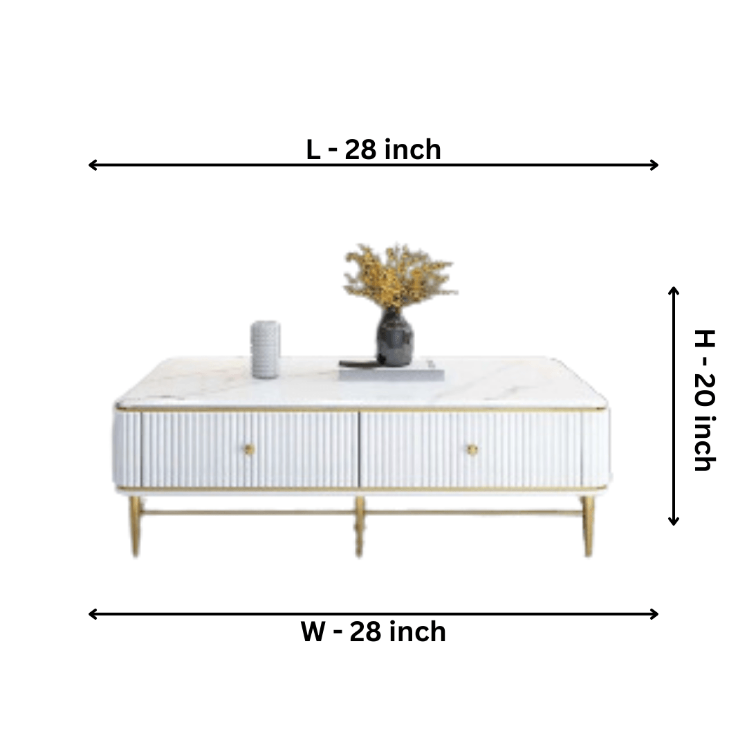 White Marble Rectangle Coffee Table In Gold - Allure Box