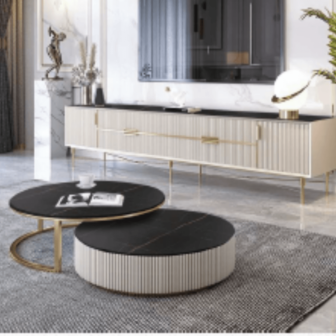 Round Sintered Stone Top Nesting Coffee Table - Allure Box