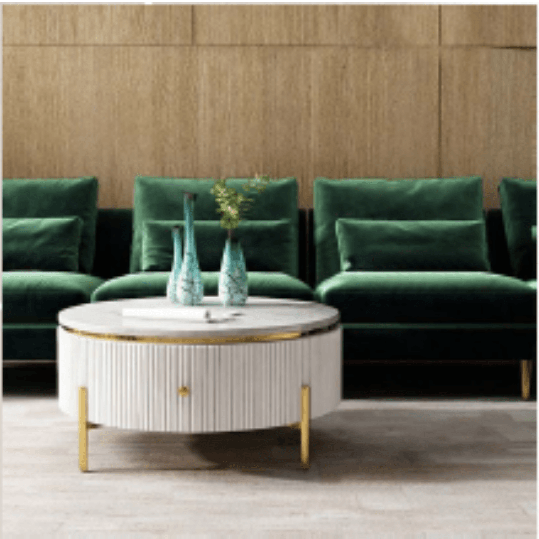 Wood & Steel Belly Modern RounDecoffee Table With Storage - Allure Box