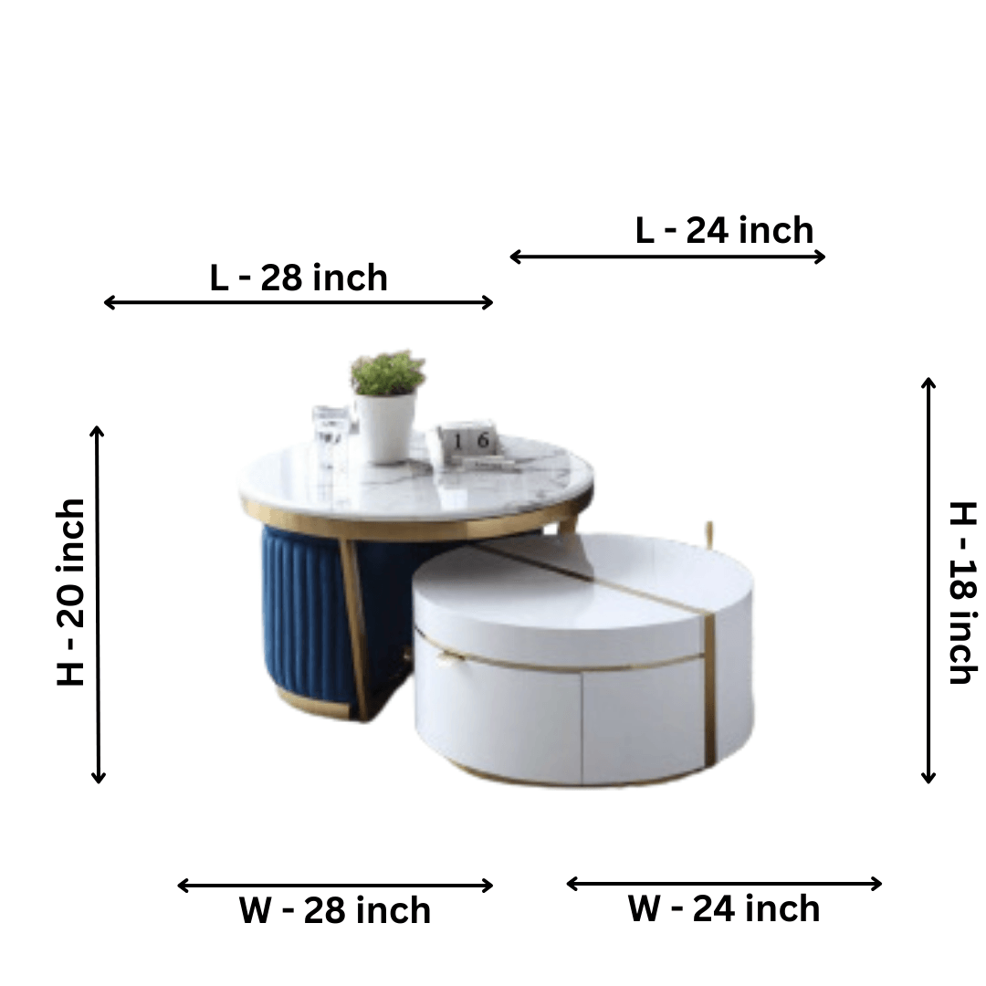 White Round Nesting Marble Top Coffee Table - Allure Box