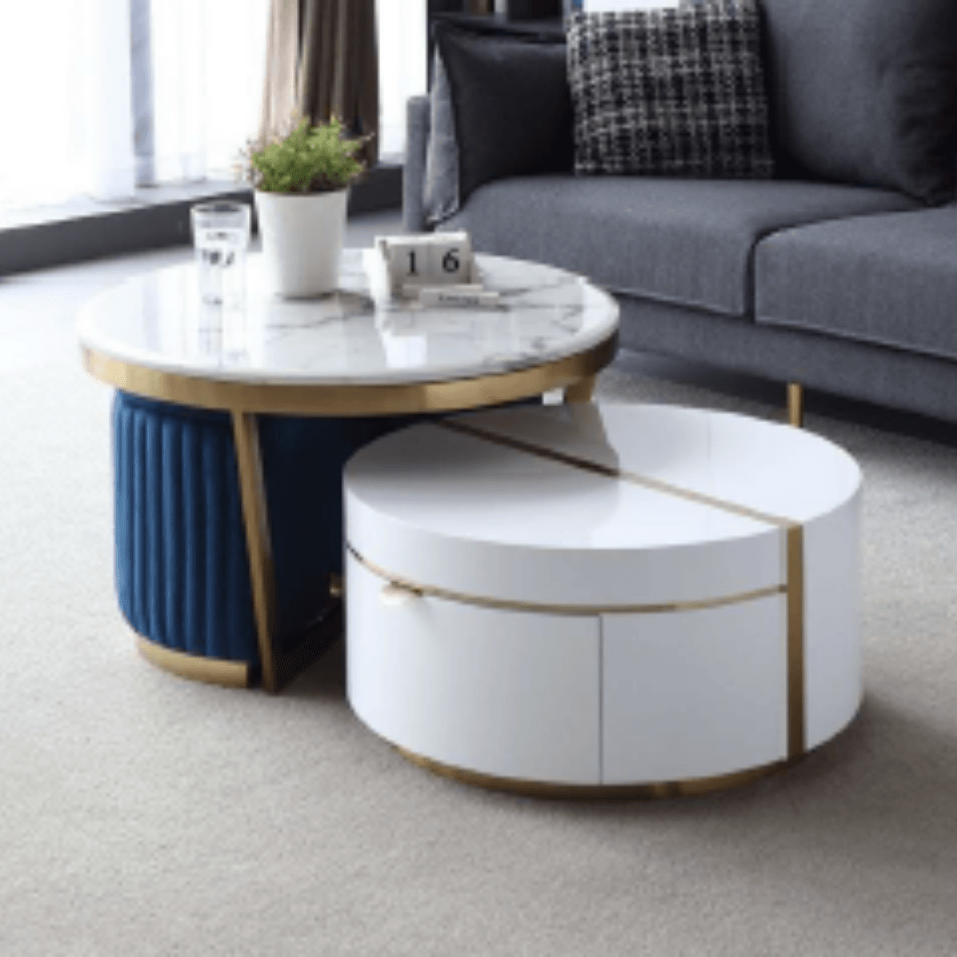 White Round Nesting Marble Top Coffee Table - Allure Box