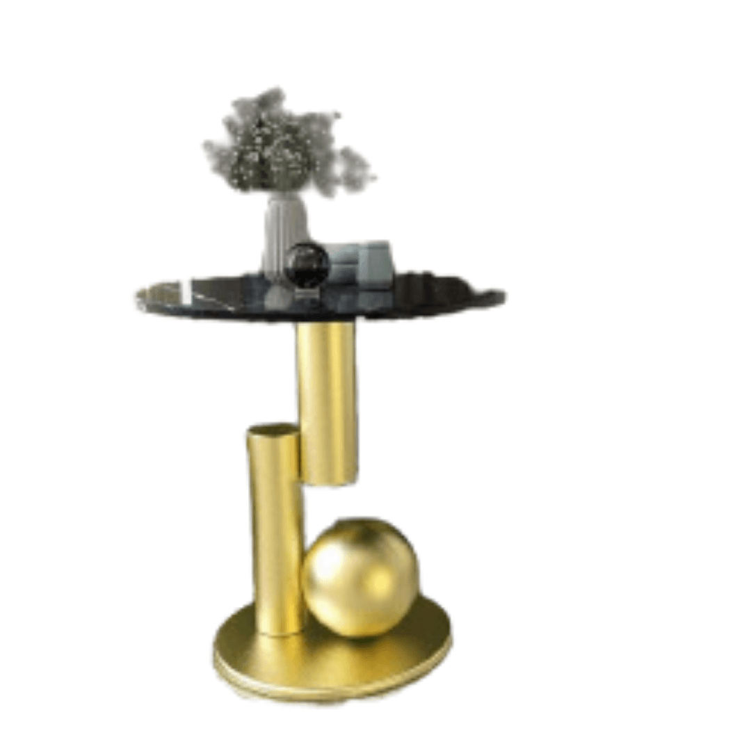 Round Marble Black Top With Abstract Metal Base Side Table - Allure Box