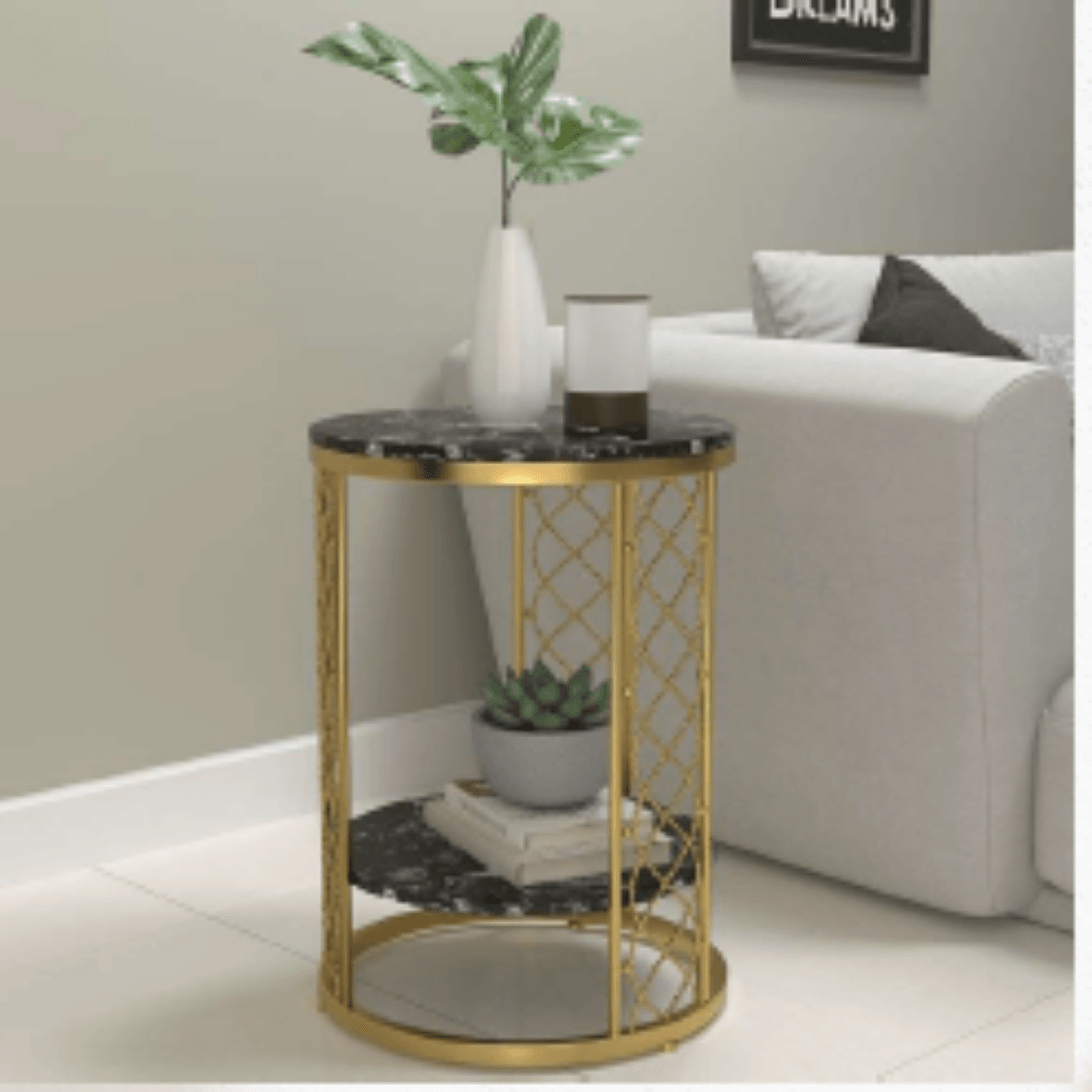 Dual Marble Ss Golden Corner Table - Allure Box