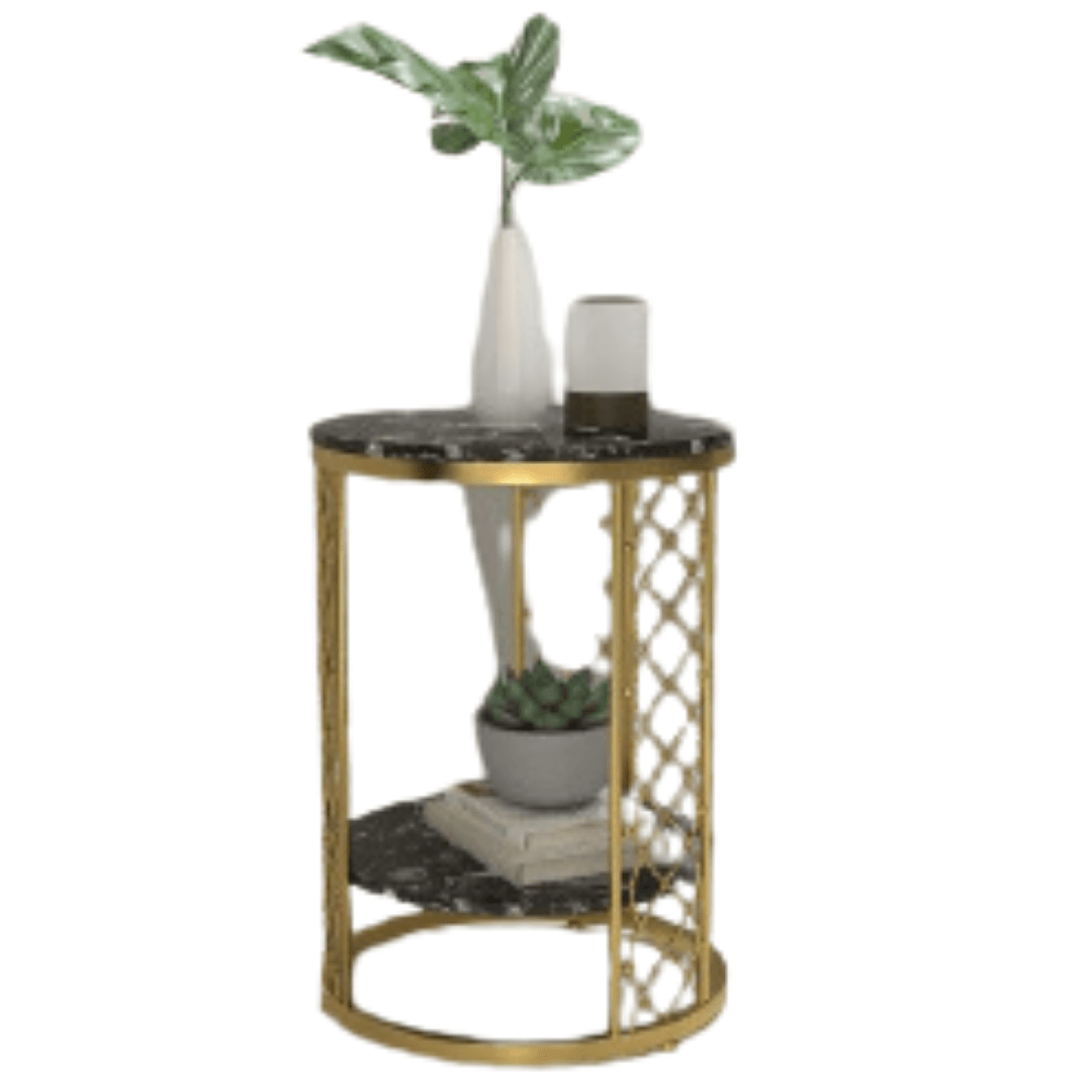 Dual Marble Ss Golden Corner Table - Allure Box