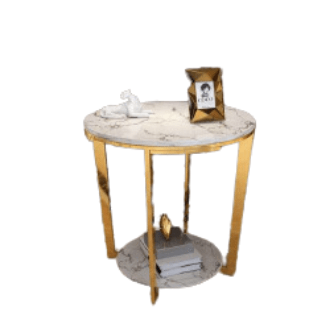 Marble Round Side Table With Shelf - Allure Box
