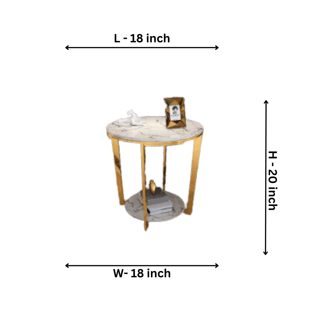 Marble Round Side Table With Shelf - Allure Box