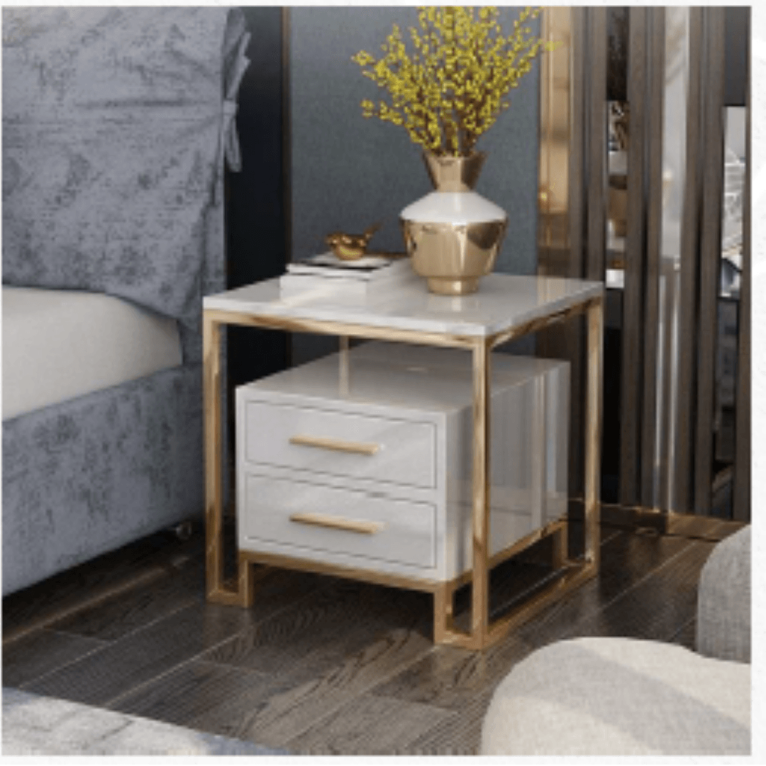 White Side Table With Two-Drawer - Allure Box