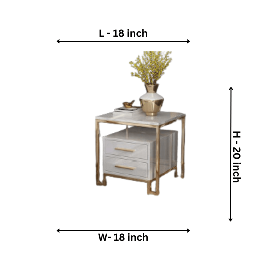White Side Table With Two-Drawer - Allure Box