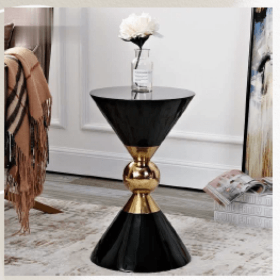 Golden Funnel Black Side Table - Allure Box