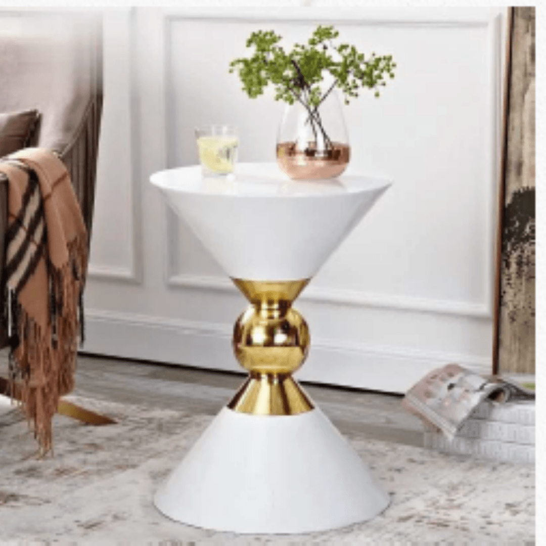 Golden Funnel White Side Table - Allure Box