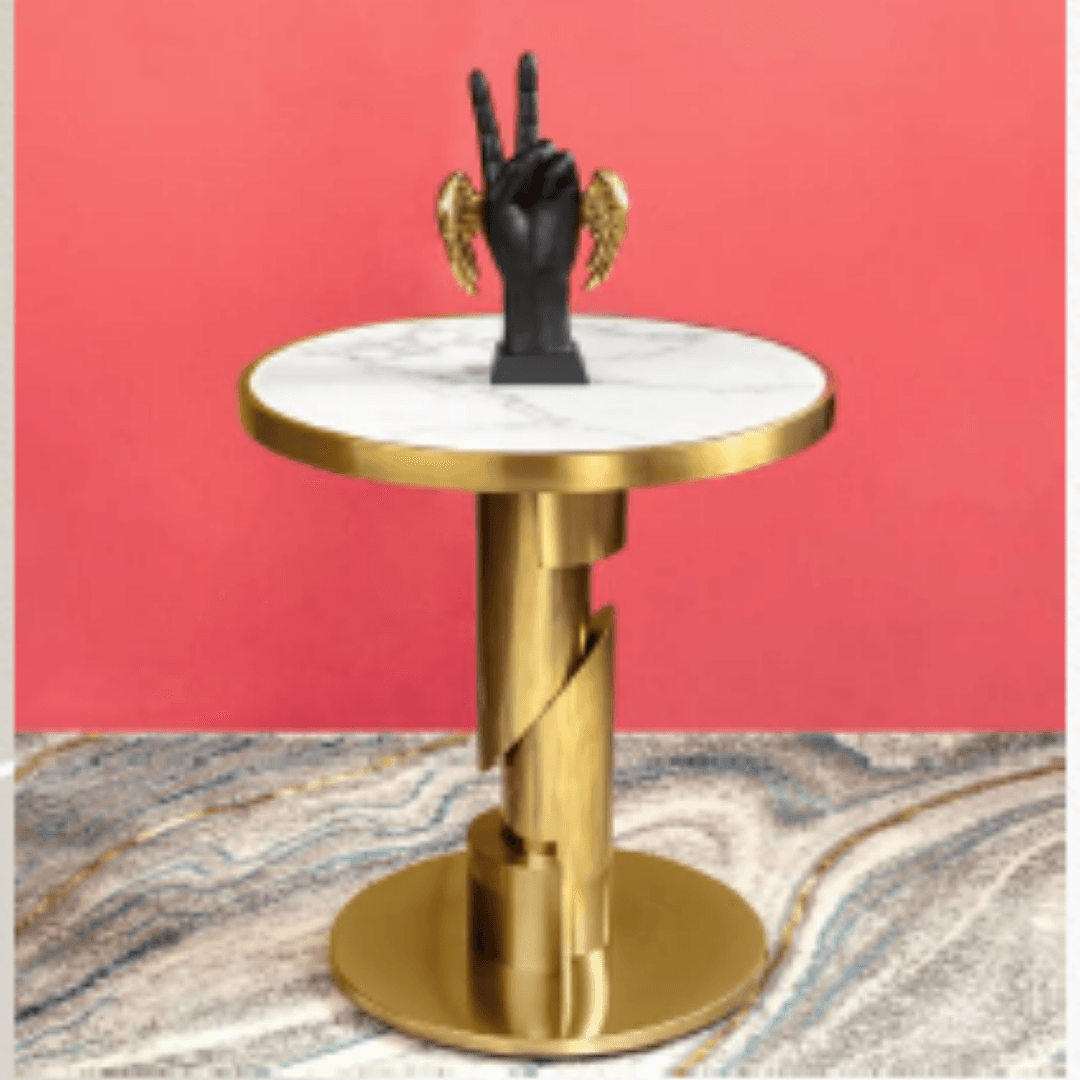 Gold And Marble Round Side Accent Table - Allure Box