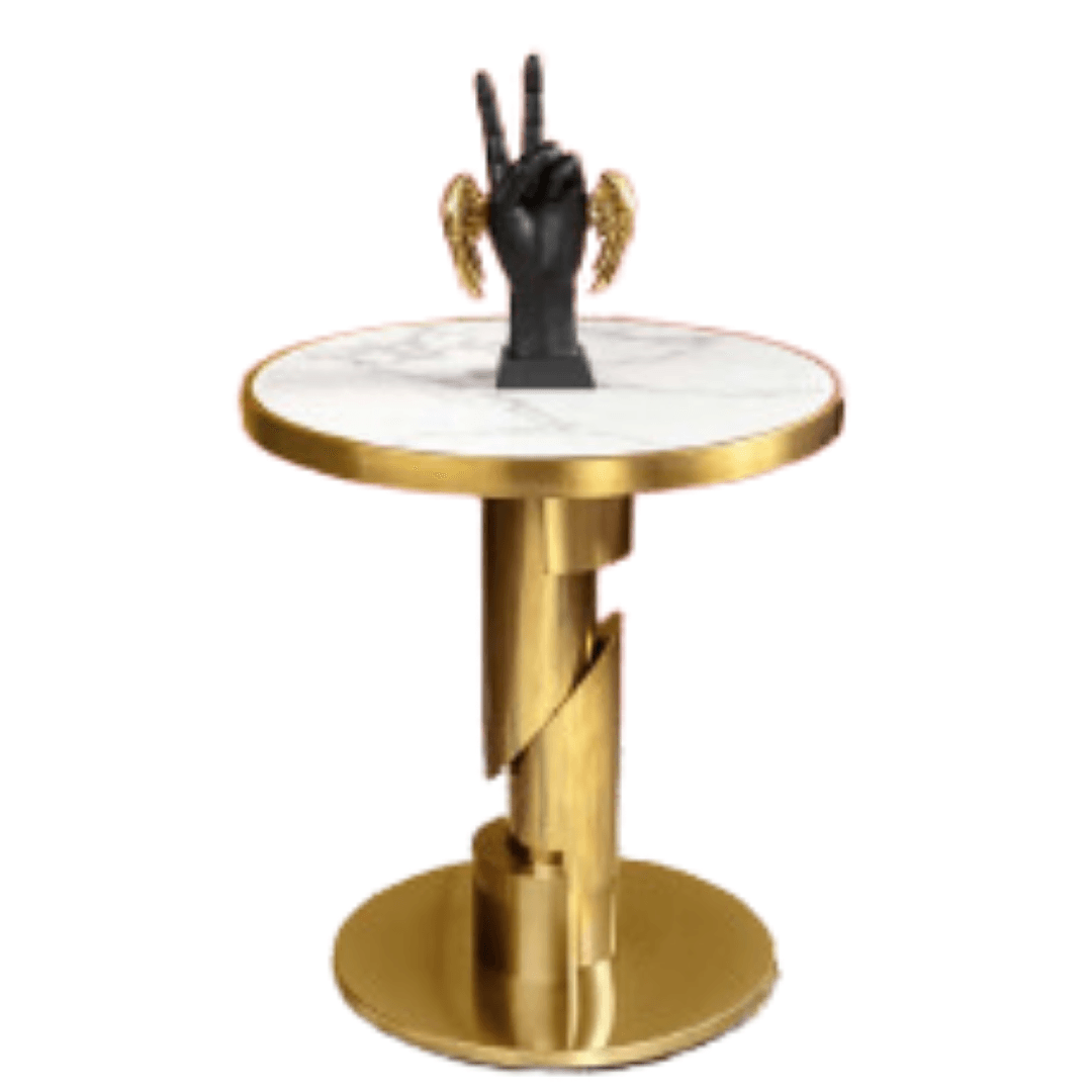 Gold And Marble Round Side Accent Table - Allure Box