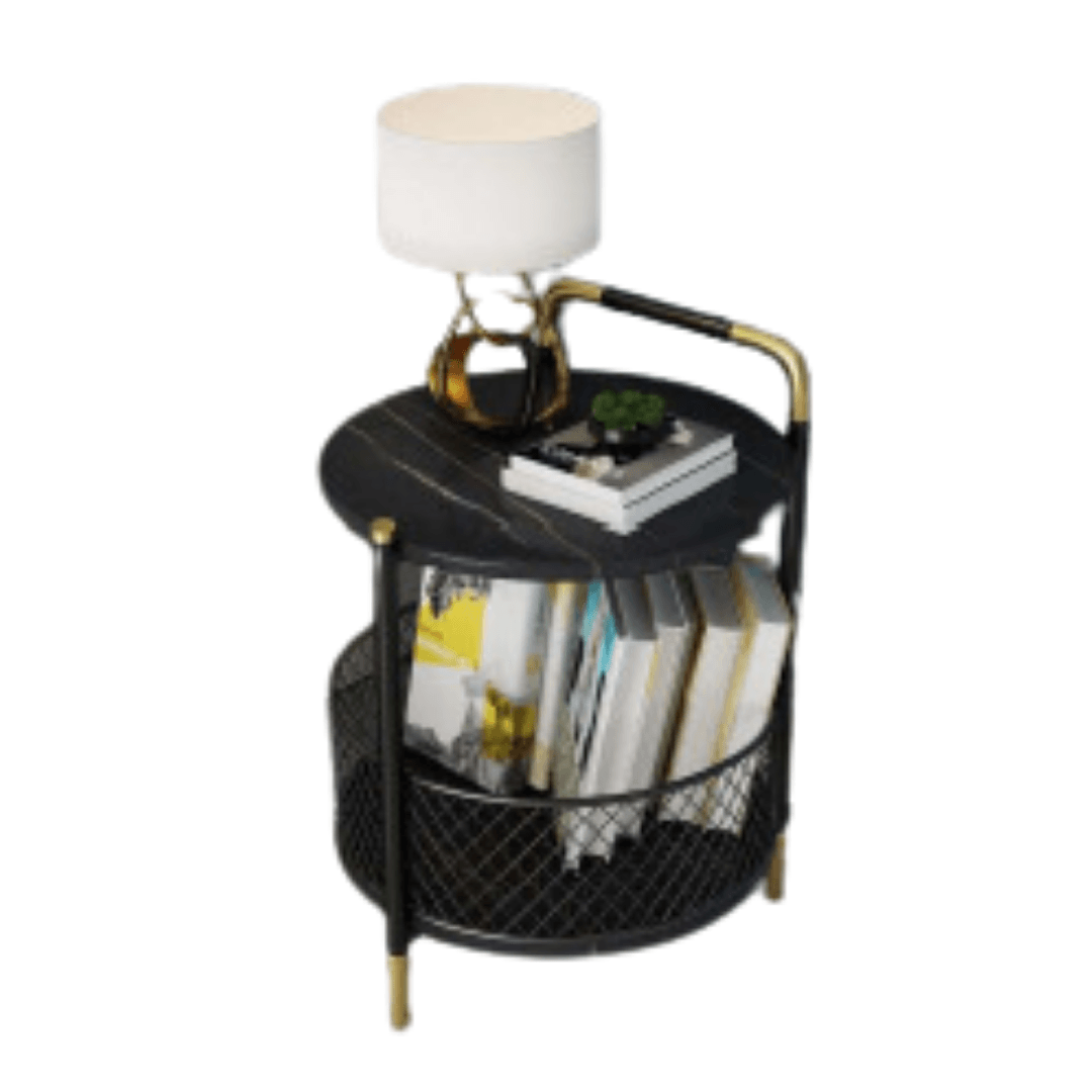 Iron Double-Layer Storage Side Table With Black Top - Allure Box