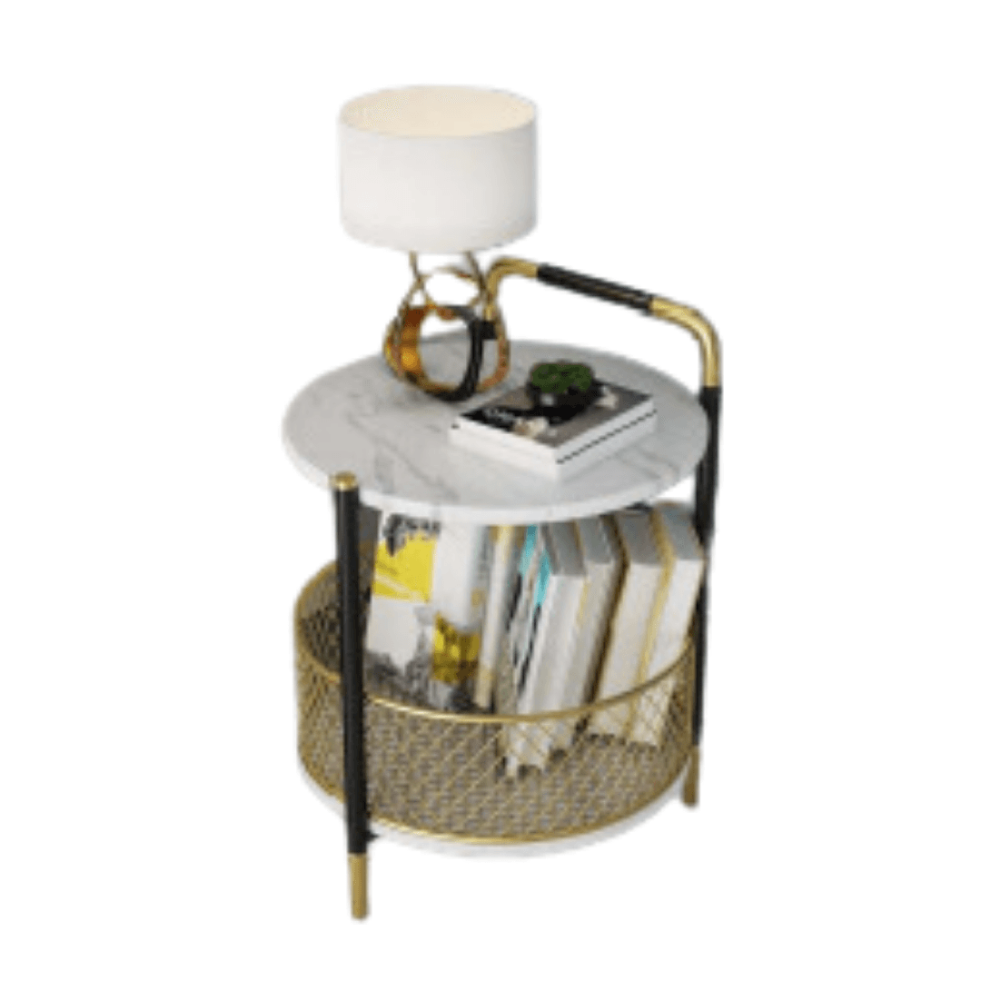 Iron Double-Layer Storage Side Table With White Top - Allure Box