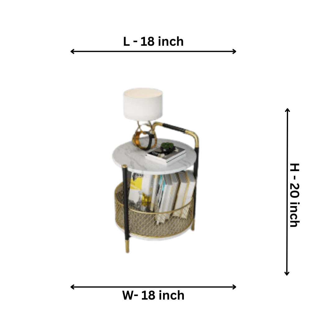 Iron Double-Layer Storage Side Table With White Top - Allure Box
