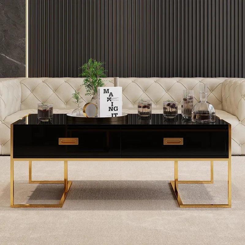 Modern Rectangular Coffee Table With Drawers Lacquer Gold Base - Allure Box