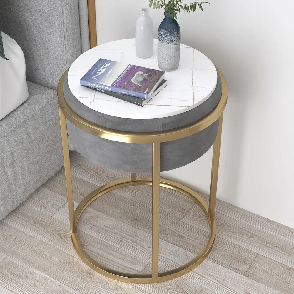 Gray Round Sintered Stone Side Table - Allure Box