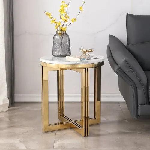 Modern Ss Gold Glossy Finish Side Table - Allure Box