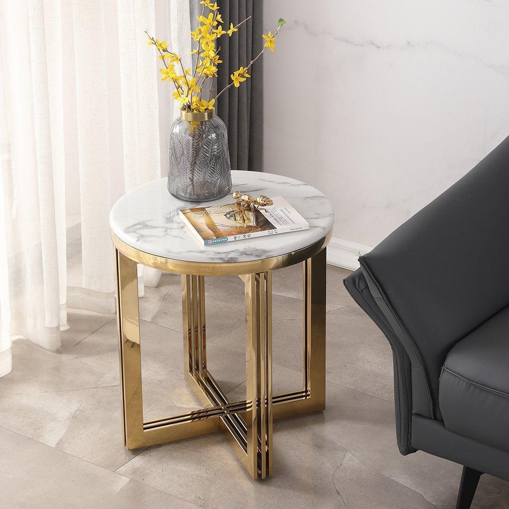Modern Ss Gold Glossy Finish Side Table - Allure Box